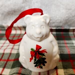 🎄 Pfaltzgraff Christmas Teddy Bear Bell Ornament Stoneware 1994